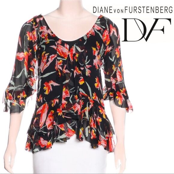 Diane Von Furstenberg 100% silk blouse, US0 - Picture 1 of 9
